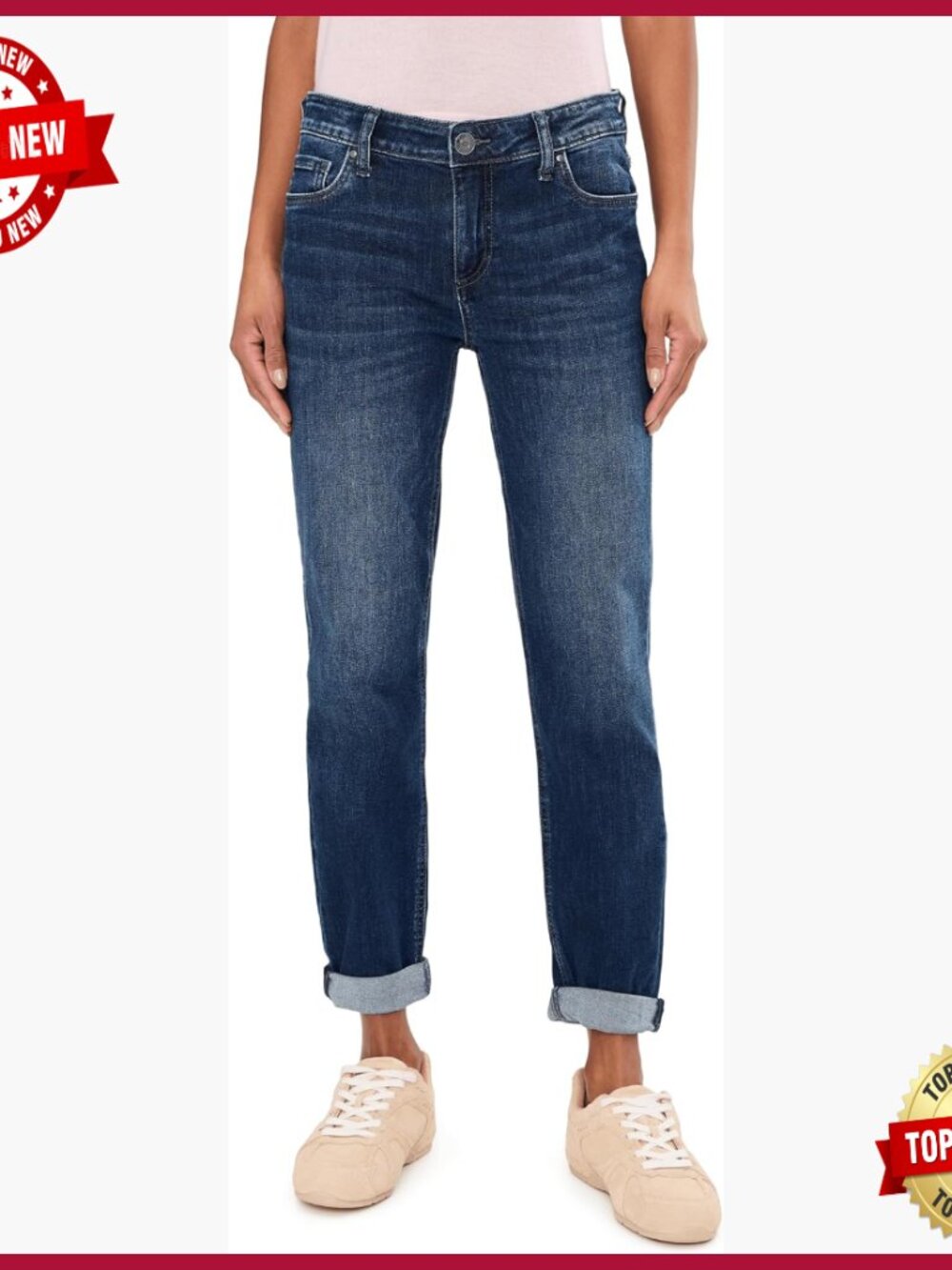 Relaxed Fit Boyfriend Jeans, Mid Rise Tapered Leg, Stretch Denim